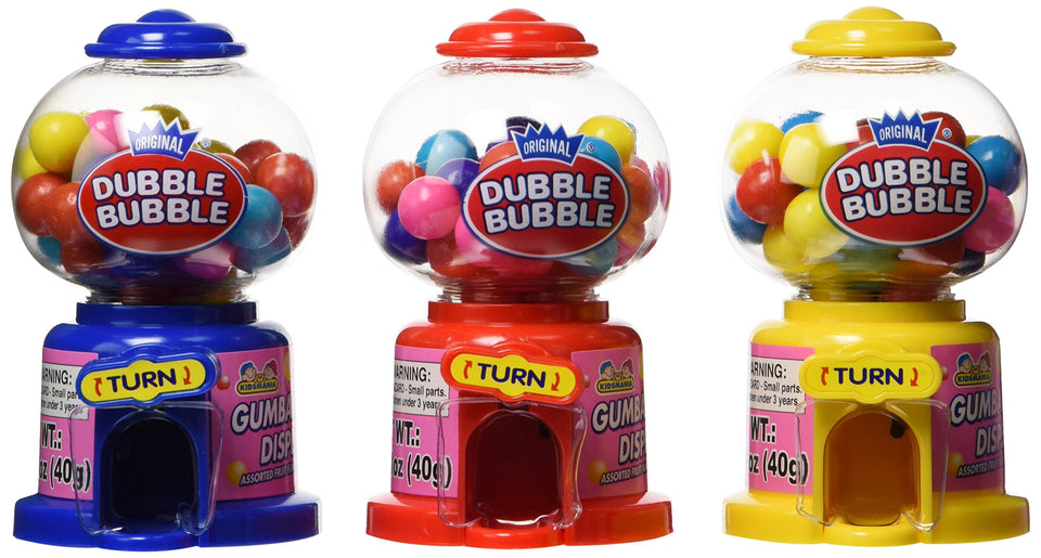 Kidsmania Dubble-Bubble Mini Gumball Machine packaging for a colorful party centerpiece.