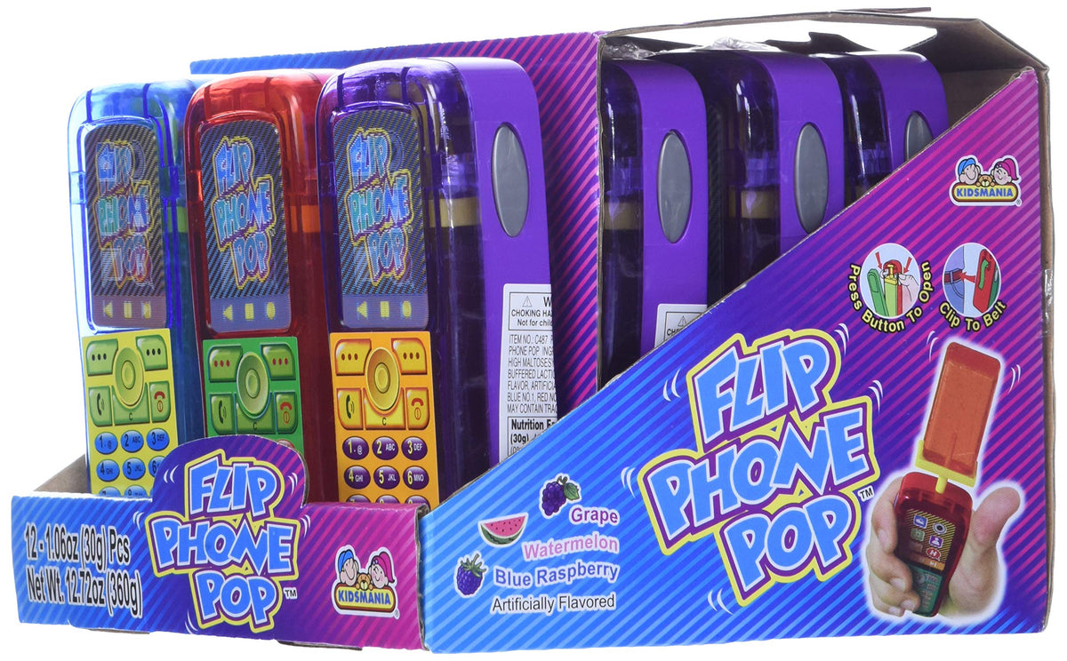 Kidsmania Flip Phone Pop placed on party table for celebrations.