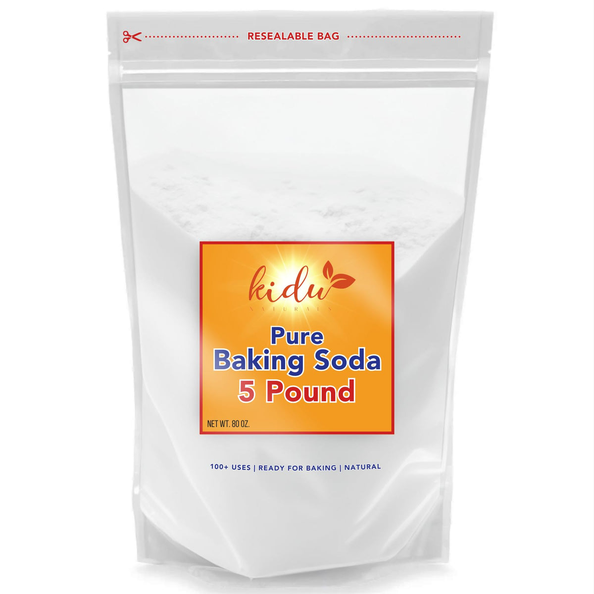 KIDU Baking Soda 5-Lb bulk bag for versatile cleaning and deodorizing tasks.