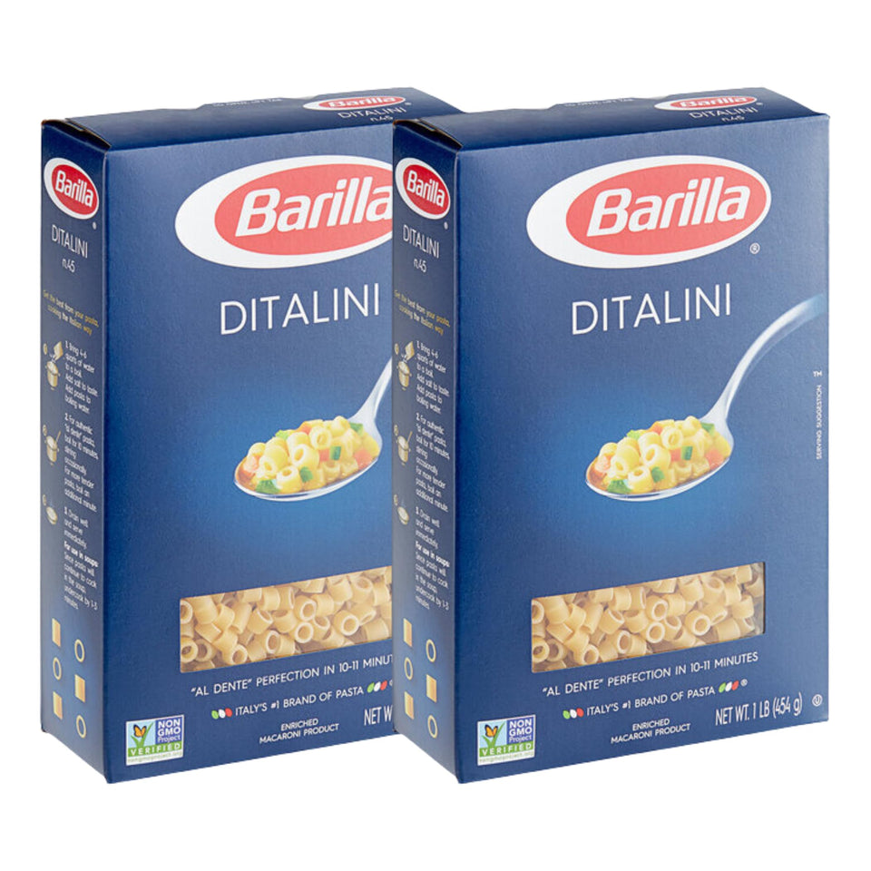 KIDU Barilla Ditalini pasta front of pack, two 16 oz portions for easy meal planning.