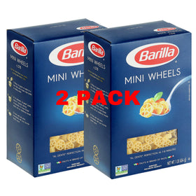 KIDU Barilla Mini Wheels pasta pack hero showing two 16 oz bags for family meals.