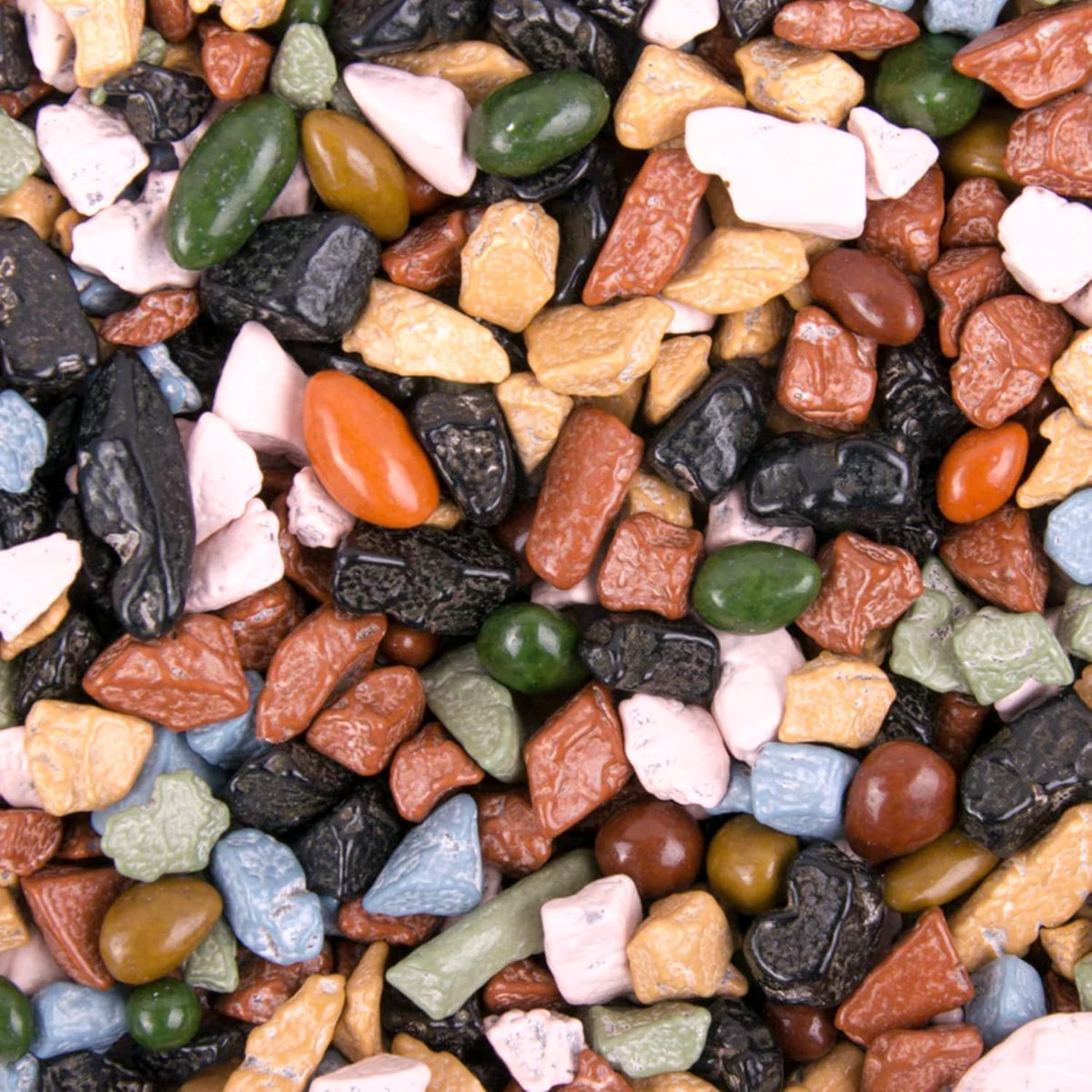 KIDU Chocolate Rocks close-up shows glossy candy coating and crunchy texture.