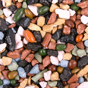 KIDU Chocolate Rocks close-up shows glossy candy coating and crunchy texture.