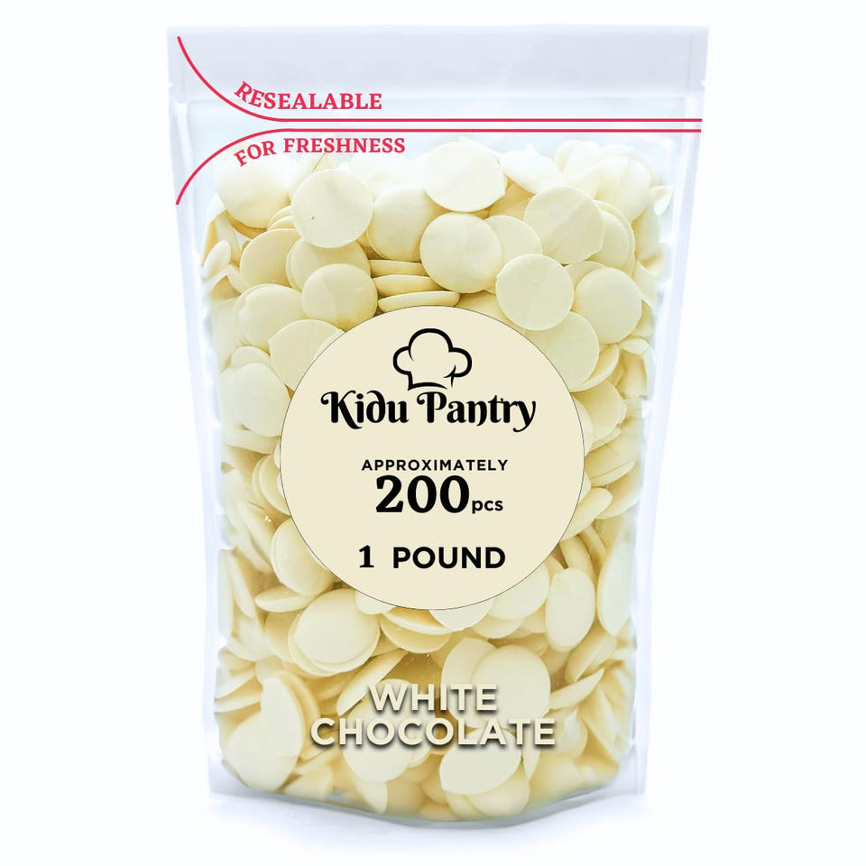 KIDU Pantry melting chocolate wafers in white for bulk baking and coating
