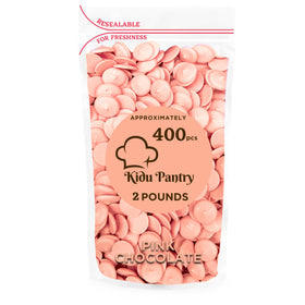 KIDU Pantry pink melting chocolate wafers melt smoothly for dipping and coating.