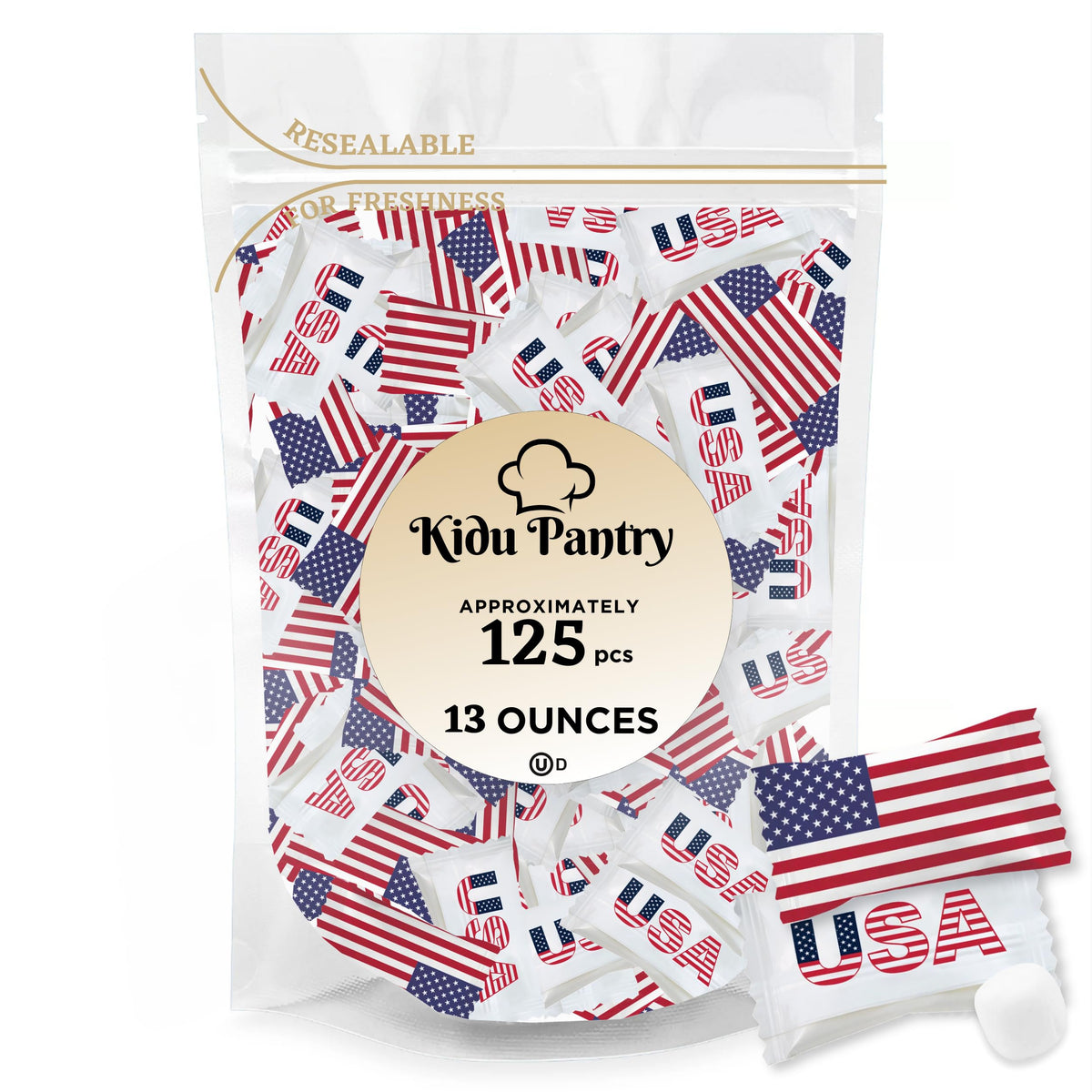 KIDU Pantry USA buttermints bag with festive packaging for patriotic events and gifting