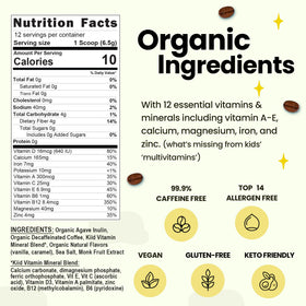 Kiid Coffee Caramel Latte powder for kids, rich flavor, zero sugar.
