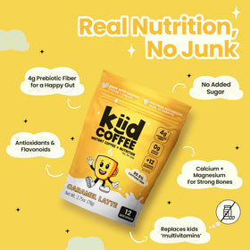 Kiid Coffee Choco Latte powder for kids, healthy hot cocoa alternative.