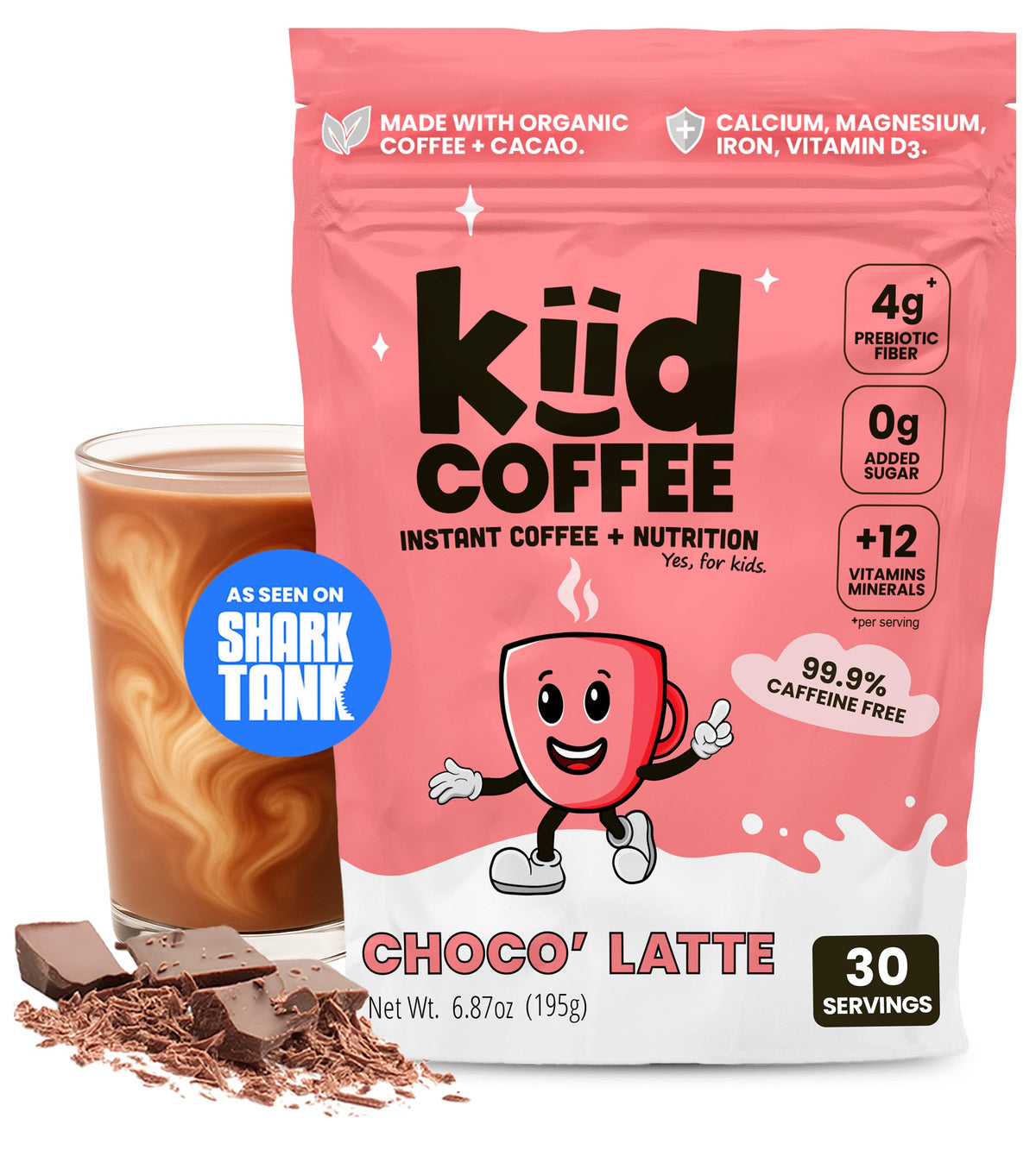Kiid Coffee Original Latte powder for kids, smooth caffeine-free start.