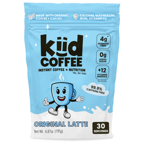 Kiid Coffee Original Latte powder ready for a kid-friendly morning latte