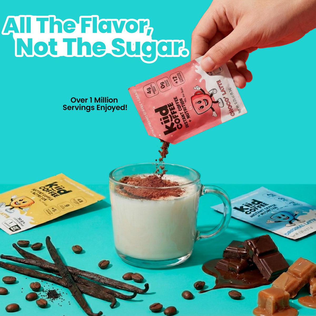 Kiid Original Latte packet with decaf aroma for kid friendly taste