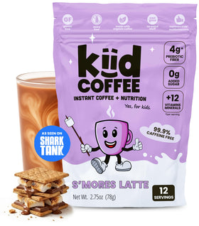 Kiid Coffee Smores Latte bottle hero, caffeine-free kid-friendly energy
