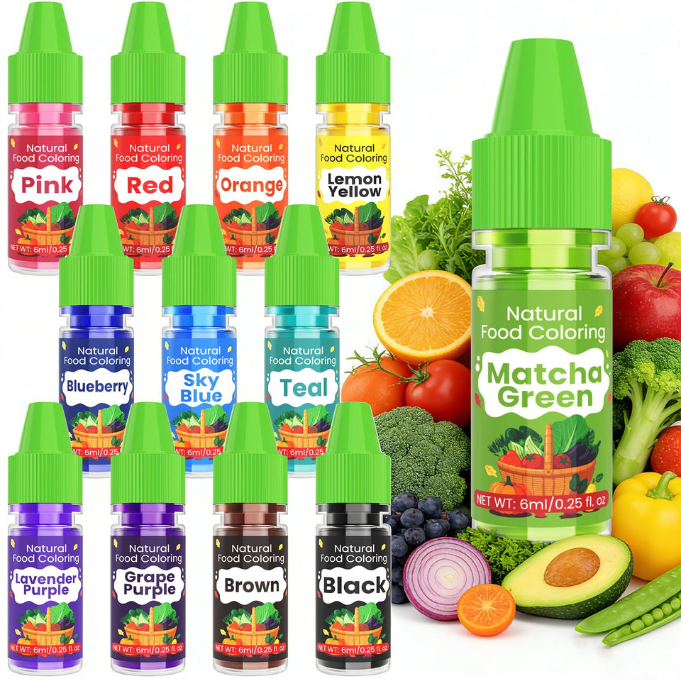 Kiigfood natural food coloring 12 colors in dropper bottles for precise application.