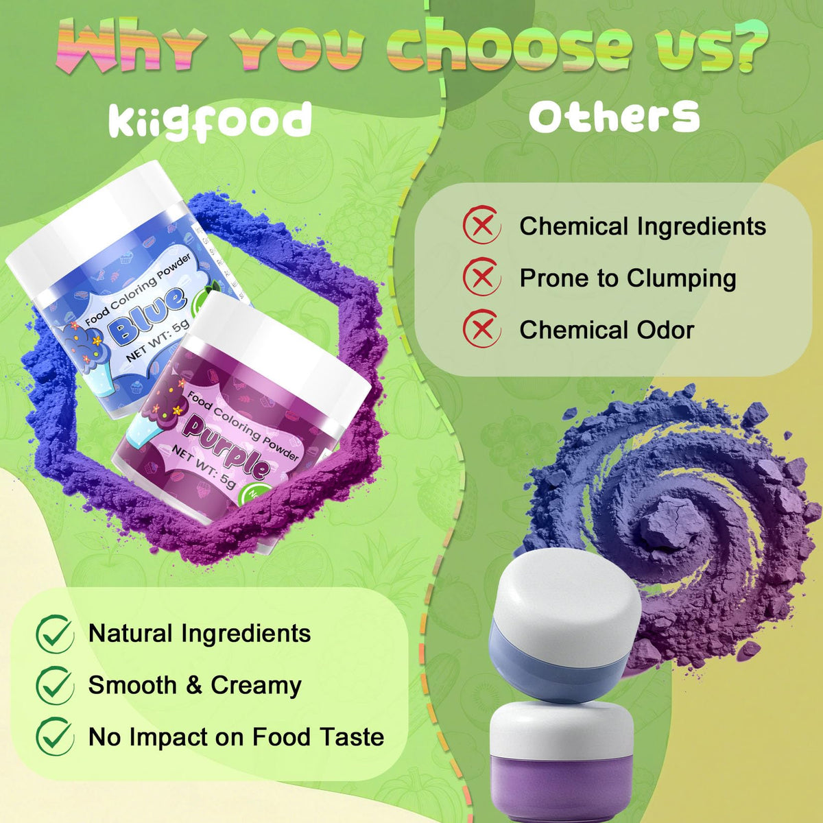 Kiigfood orange powder delivers bright shade for donuts and frostings.