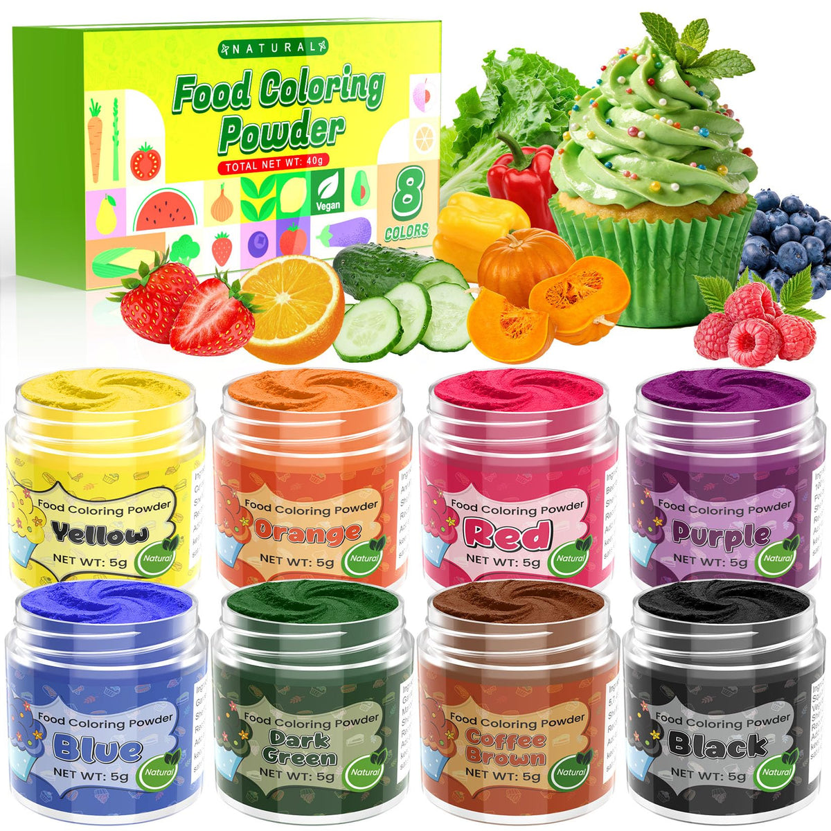 Kiigfood yellow natural color powder adds vibrant, safe color to cakes and frosting.