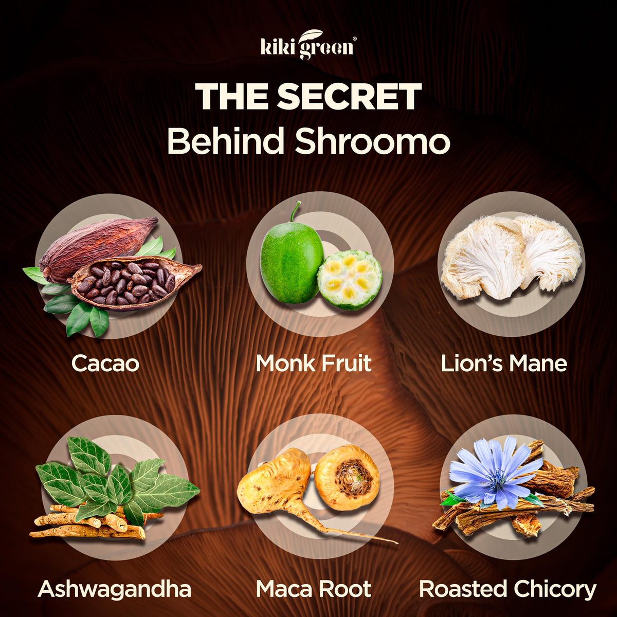 KIKI Green Shroomo ashwagandha blend enhances balance during busy days.