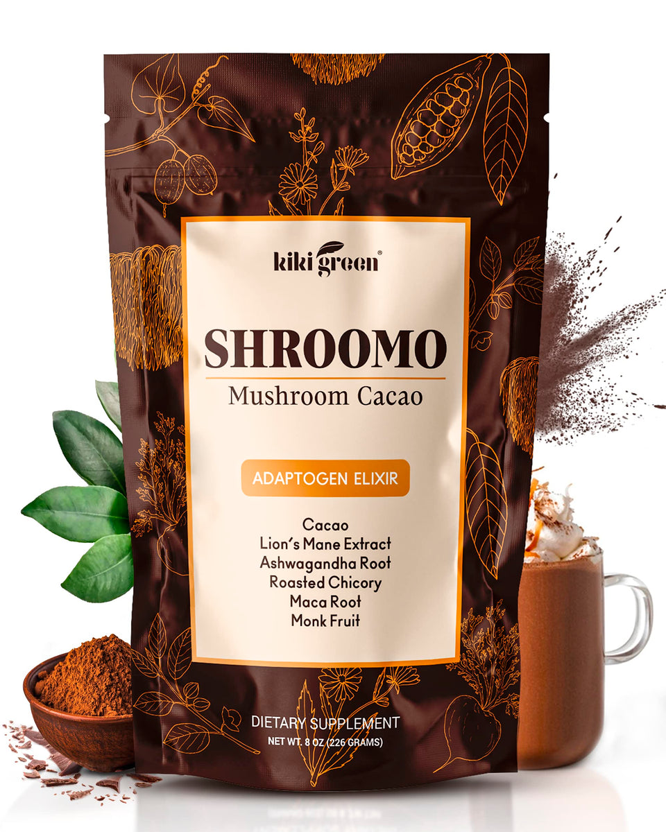 KIKI Green Shroomo cacao hot chocolate cup with a comforting energy lift.