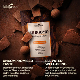 KIKI Green Shroomo maca root scoop signals natural vitality.