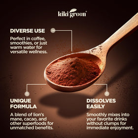 KIKI Green Shroomo roasted chicory base adds depth to your cup.