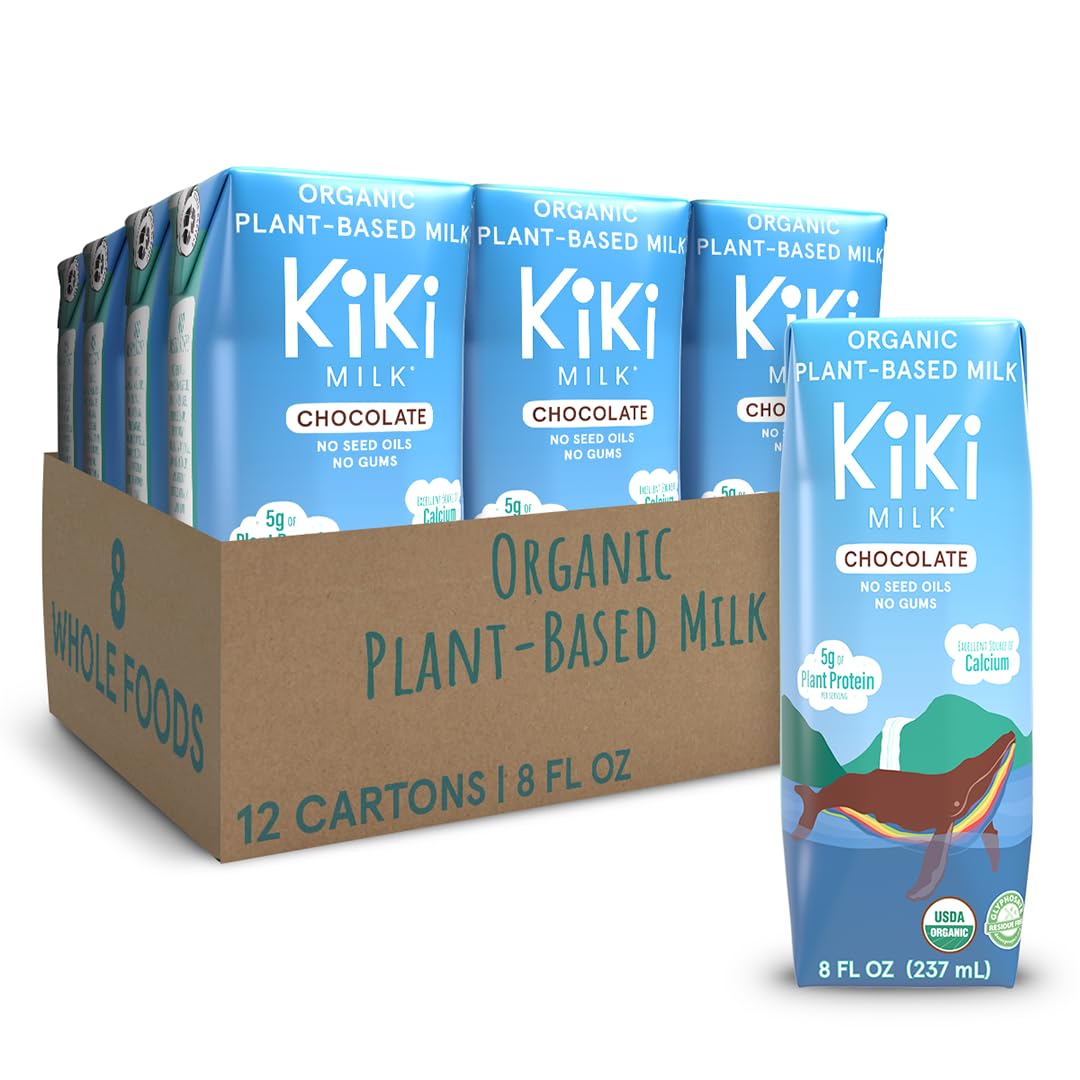 Kiki Milk Chocolate bottle pour shows creamy plant-based goodness.