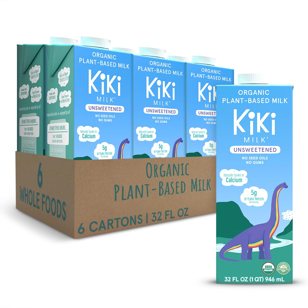 Kiki Milk Organic Unsweetened pour shows creamy, dairy-free texture for everyday use.