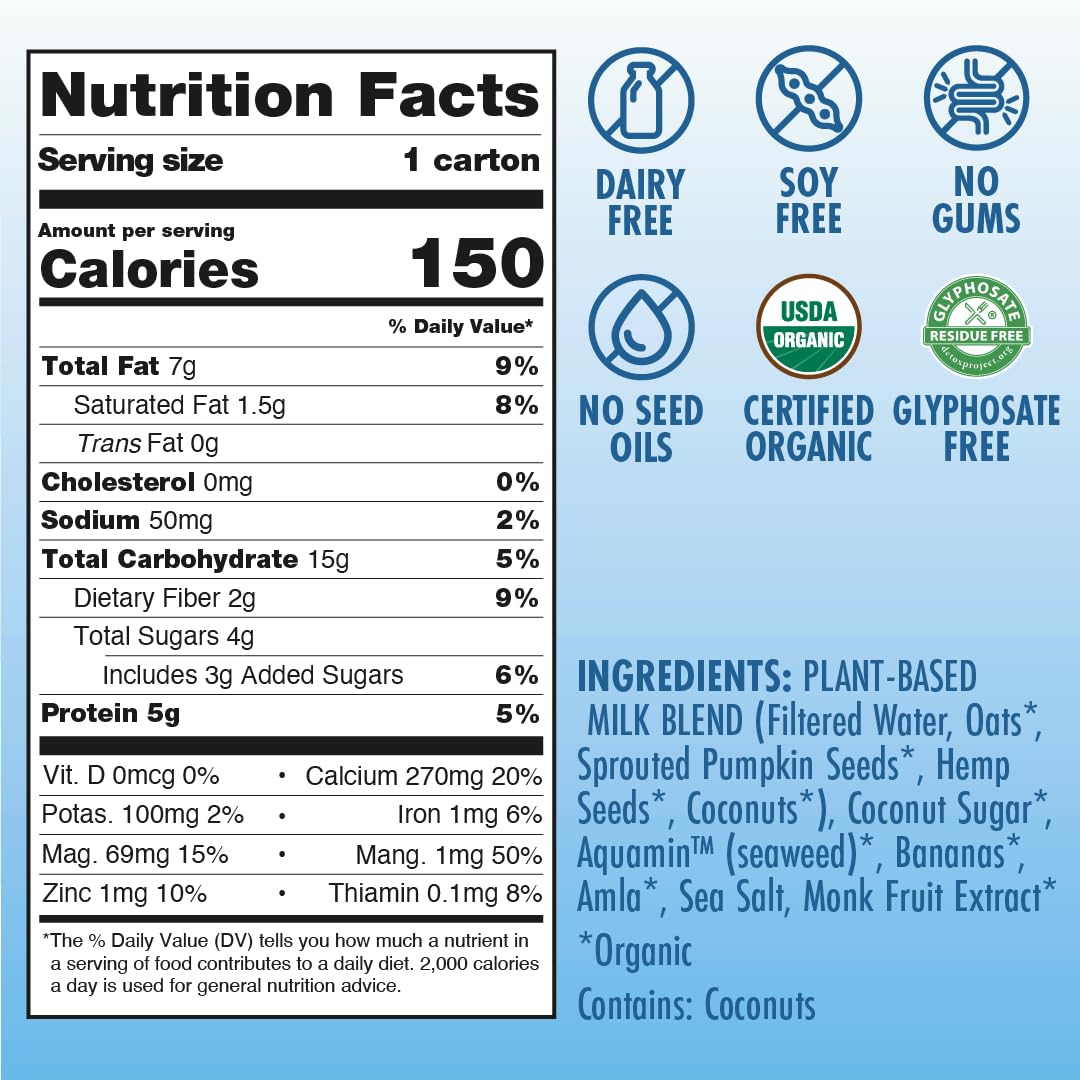 Kiki Milk Original packaging label, organic and glyphosate-free ingredients