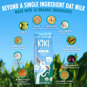 Kiki Milk poured into glass, showcasing smooth, authentic milk-like texture