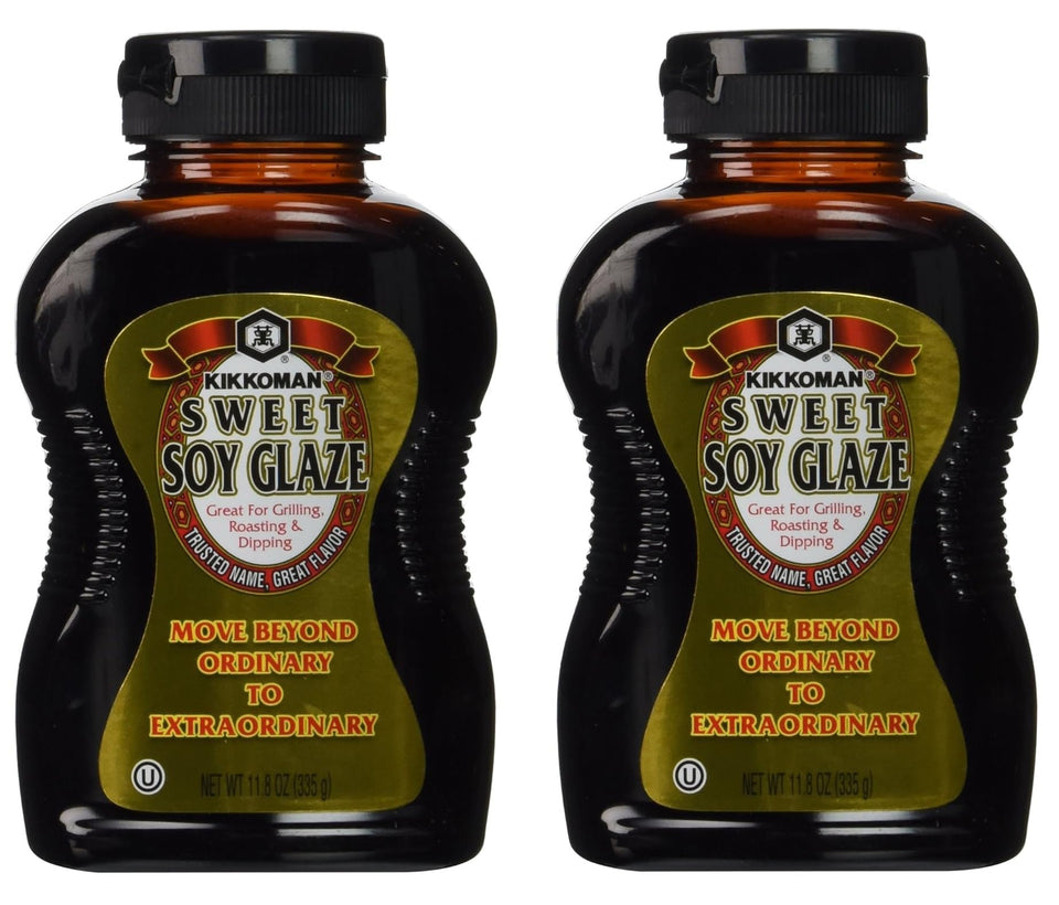 Kikkoman glaze soy sweet sauce bottle close-up, glossy finish for everyday meals