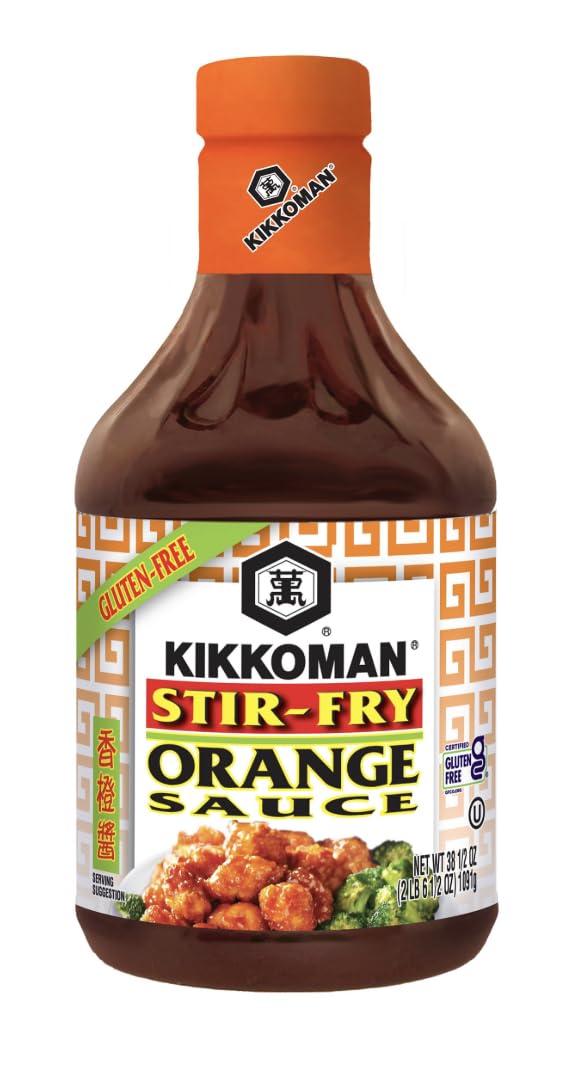 Kikkoman Gluten-Free Orange Sauce bottle delivering bold citrus aroma for quick meals