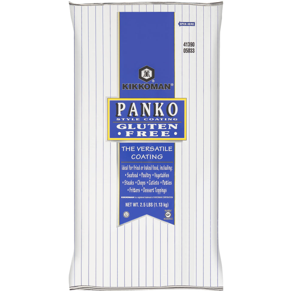 Kikkoman Gluten-Free Panko Style Coating pack front showing gluten-free crust option