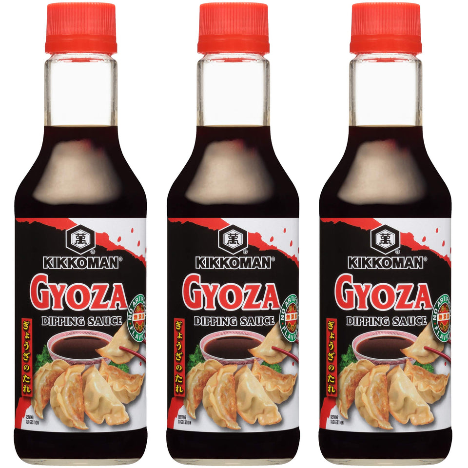Kikkoman Gyoza Dipping Sauce bottle shows premium flavor for dumplings
