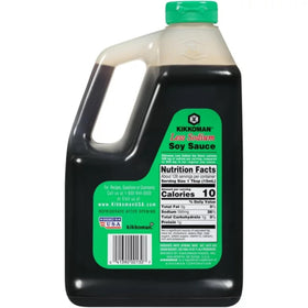 Close-up of Kikkoman Lite label highlighting reduced sodium