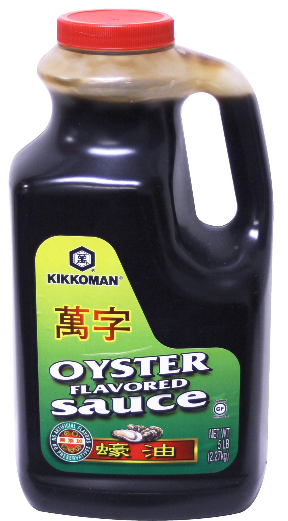 Kikkoman Oyster Flavored Sauce Green Label 5 lb bottle ready for stir-fries.