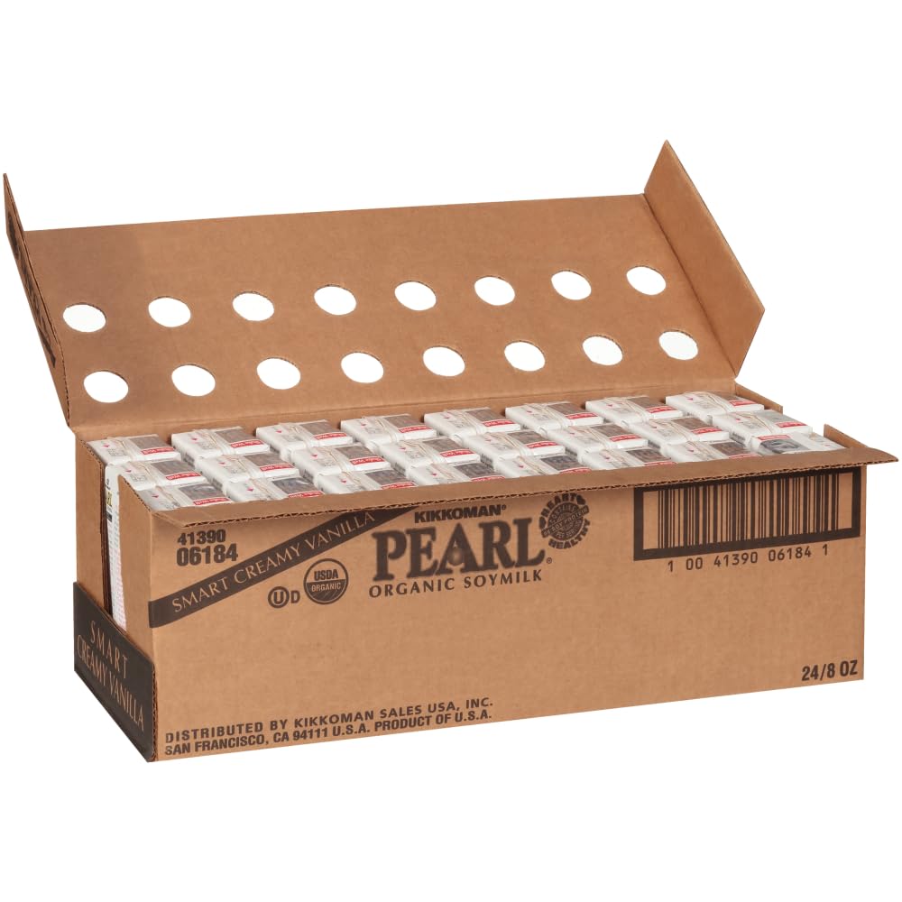 Kikkoman Pearl Organic Smart Creamy Vanilla Soymilk in a coffee cup.