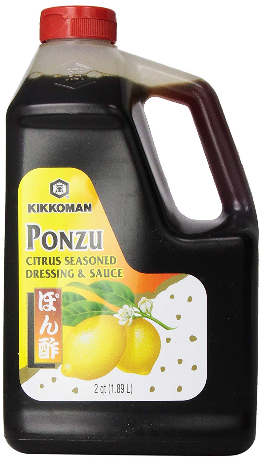Kikkoman Ponzu bottle pouring for marinades and dipping, citrus freshness.