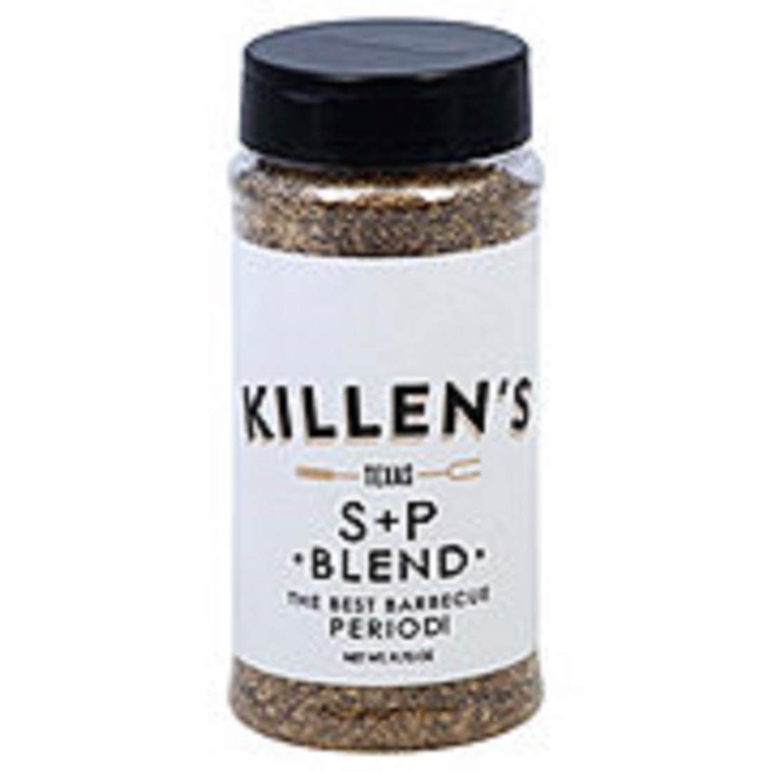 Killen's Texas Salt and Pepper Blend bottle on kitchen counter enhances steaks and seafood