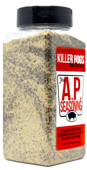 Killer Hogs AP Seasoning beef-steak-burger-application demonstrates easy, balanced seasoning on grilled meats