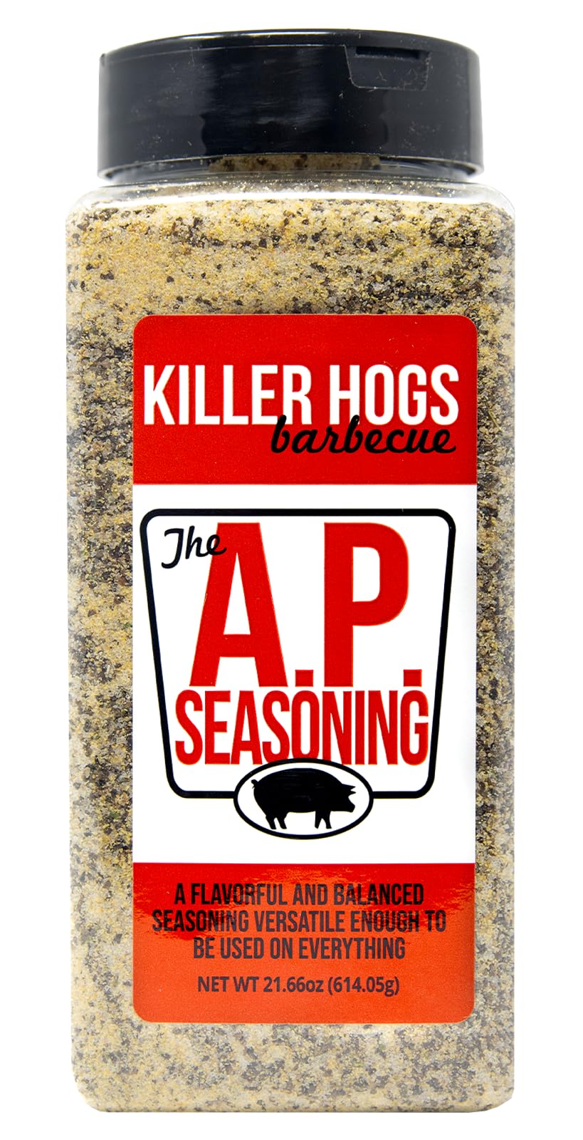 Killer Hogs AP Seasoning bottle closeup highlighting championship flavor on any protein