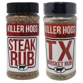 Killer Hogs Steak Rub bottle highlighting bold steak seasoning for beef lovers