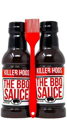 Killer Hogs BBQ sauce bottles ready for beef and burgers.