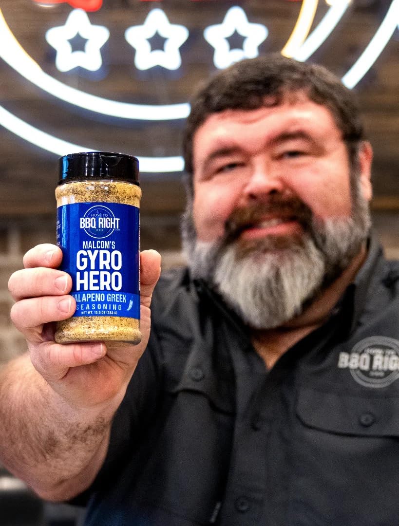 Killer Hogs Gyro Hero chicken grilling with Greek spices for flavor.
