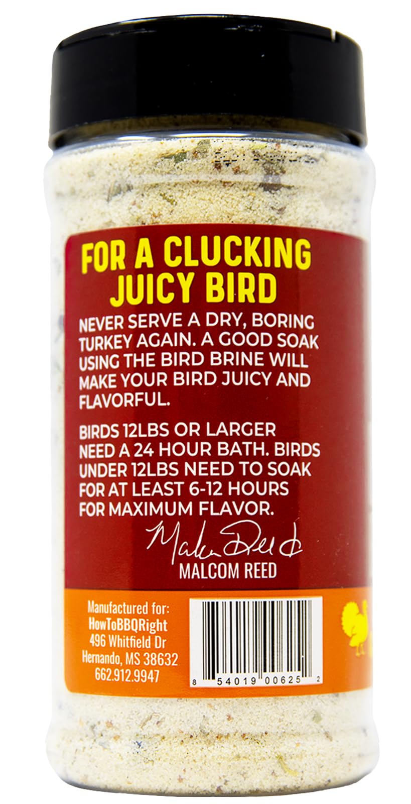 Killer Hogs Malcom’s Bird Brine packaging, USA-made promise of high-quality ingredients.