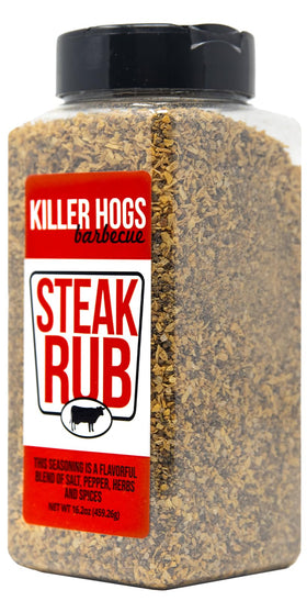 Killer Hogs Steak Rub on steak delivering bold crust and aroma.