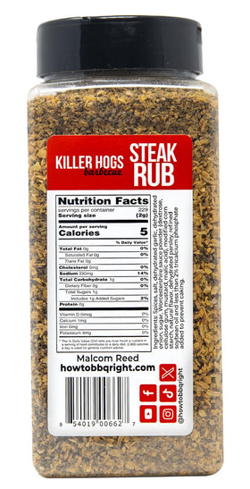 Killer Hogs Steak Rub shaker cap for easy, consistent flavor.