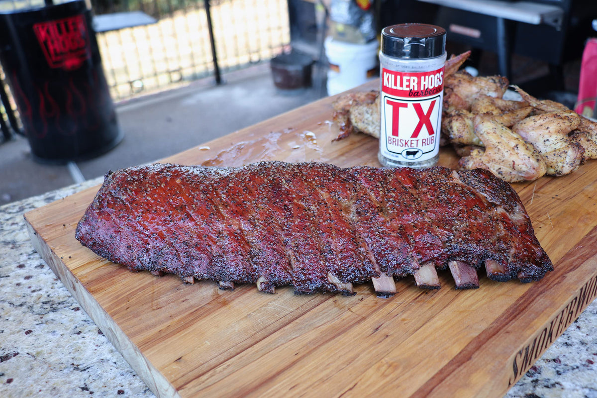 Killer Hogs TX Brisket Dry Rub bottle closeup—USA-made quality badge.