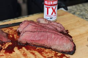 Killer Hogs TX Brisket Dry Rub on steaks for enhanced crust.