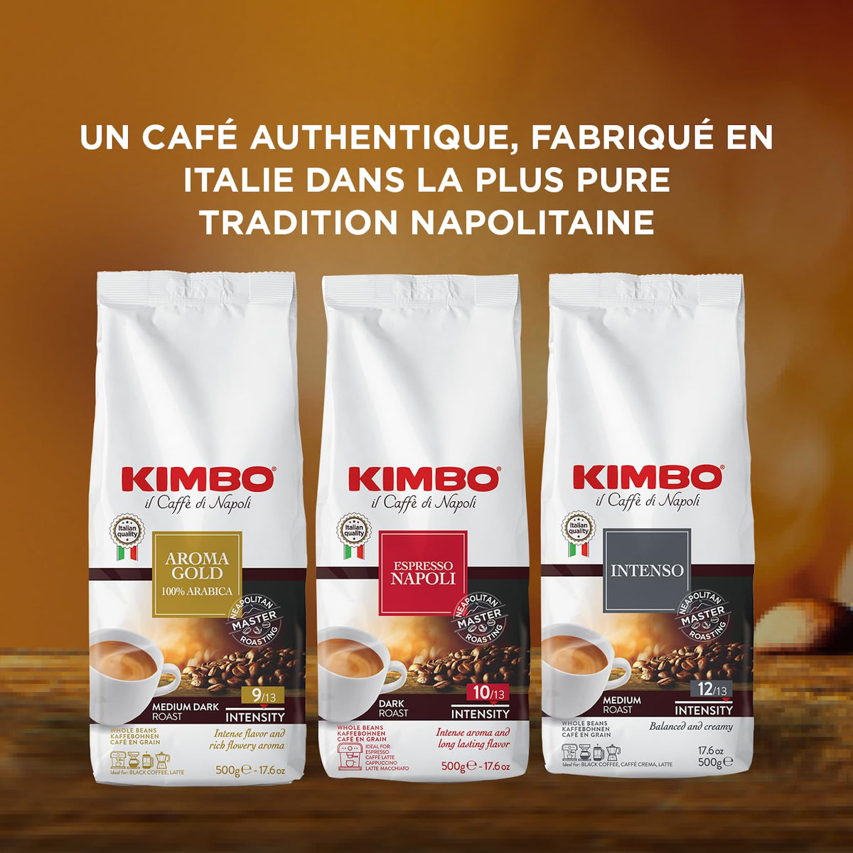 Kimbo Aroma Gold coffee with chocolate notes for a smooth, flavorful cup.