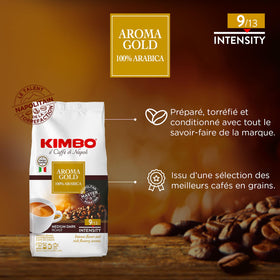 Kimbo Aroma Gold Italian roast beans for a bold, chocolatey daily cup.