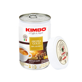 Kimbo Aroma Gold label close-up emphasizing premium Arabica quality and rich flavor.
