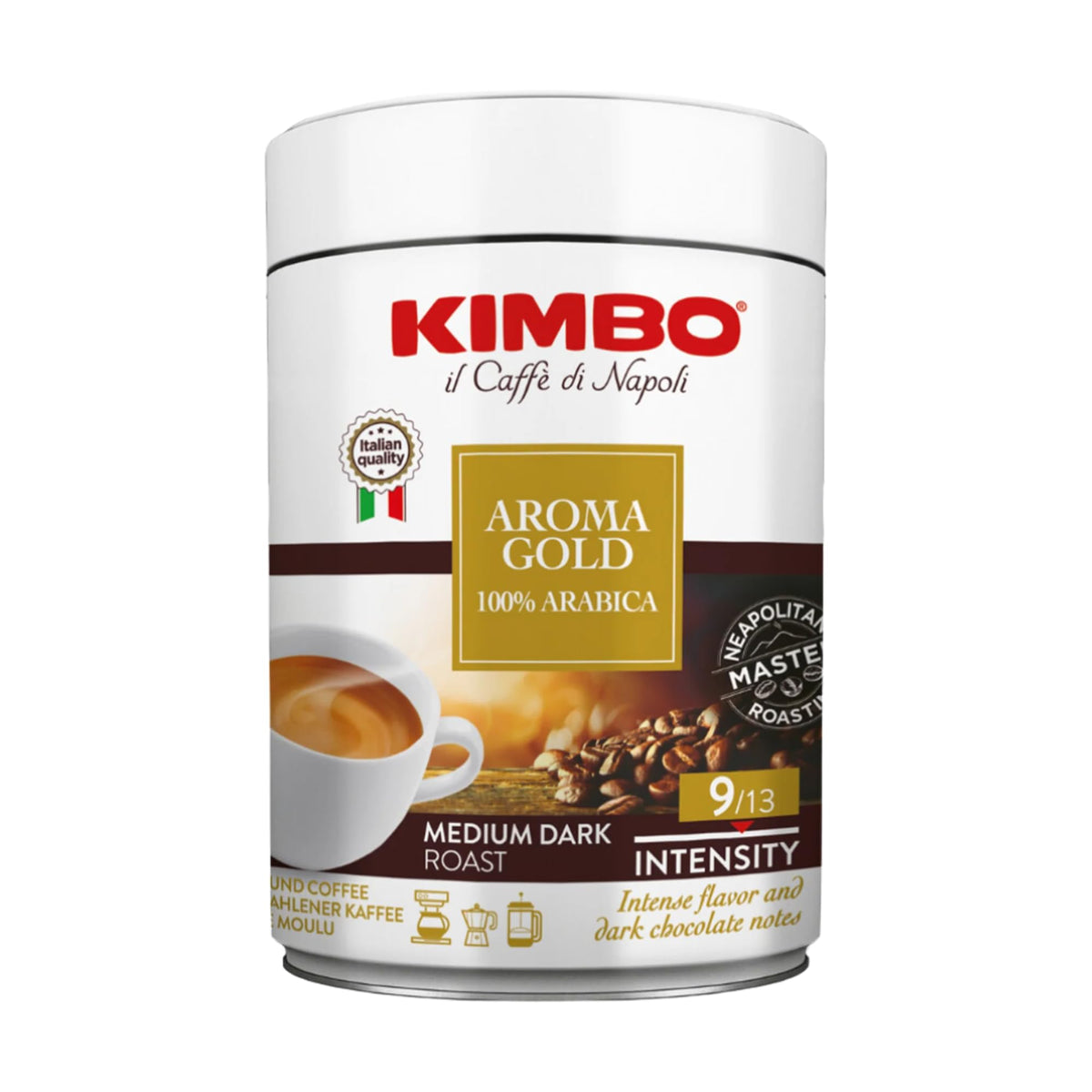 Kimbo Aroma Gold moka pot setup for authentic Italian home brewing.